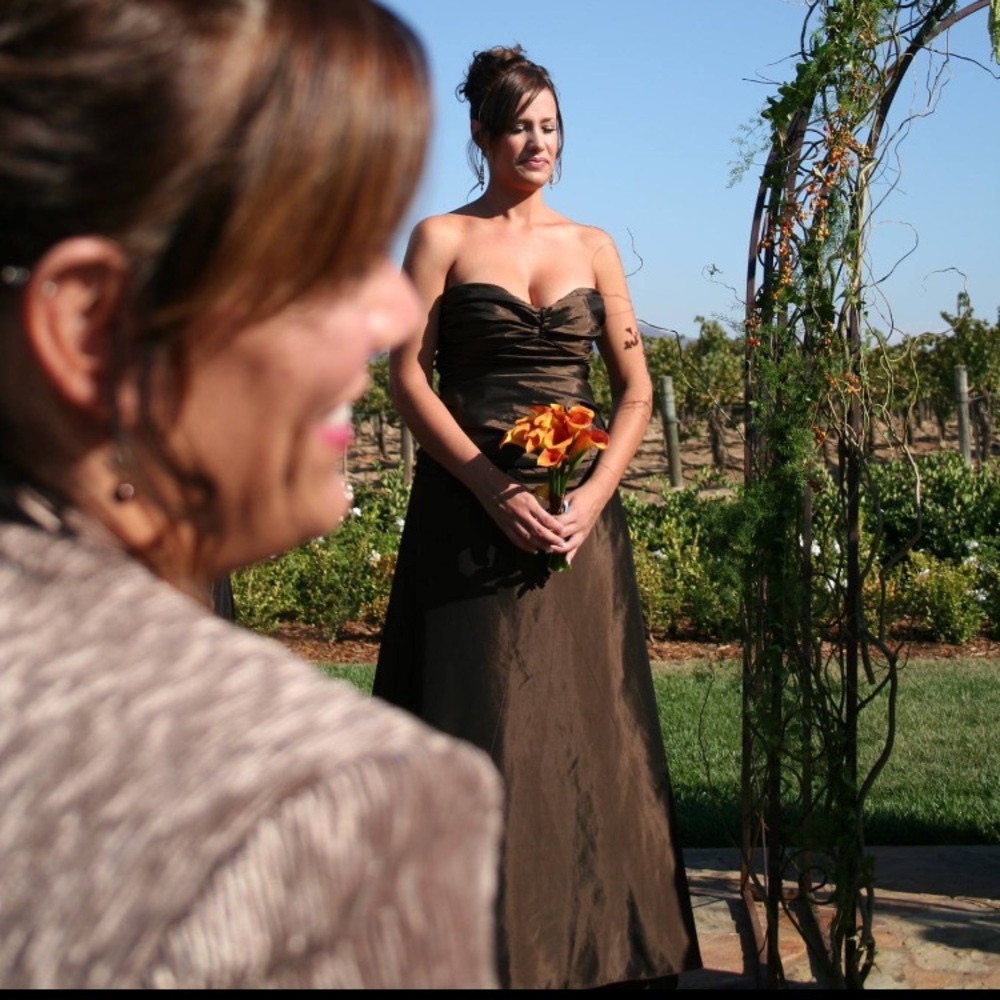 Shiny dark brown formal dress